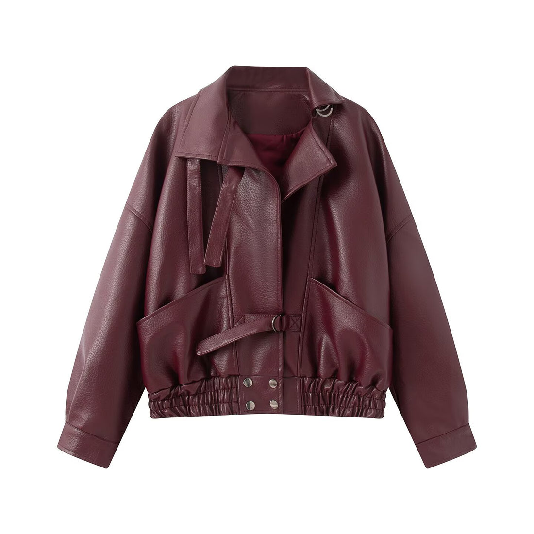 Damen Oversize Lederimitat-Bomberjacke mit elastischem Saum und Taillengürtel Echo Archiv