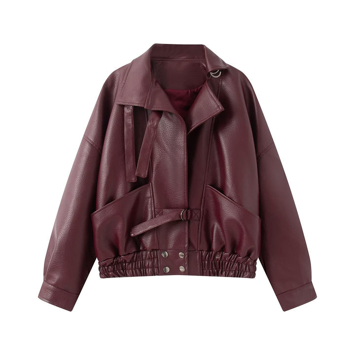 Damen Oversize Lederimitat-Bomberjacke mit elastischem Saum und Taillengürtel Echo Archiv