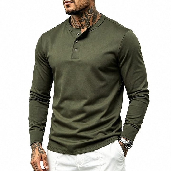 Herren Slim-Fit Thermo-Longsleeve mit 3-Knopf-Henley-Ausschnitt Echoarchiv