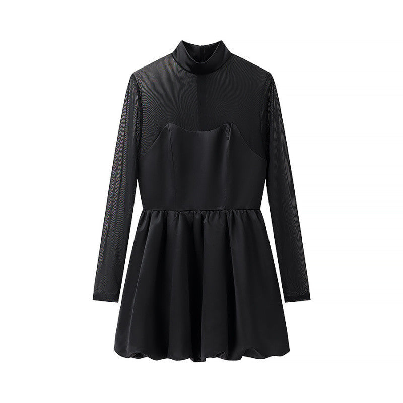 Damen kurzes Mesh-Overlay-Skaterkleid mit Stehkragen und taillierter Korsage Echo Archiv