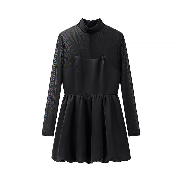 Damen kurzes Mesh-Overlay-Skaterkleid mit Stehkragen und taillierter Korsage Echo Archiv