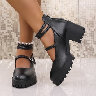 Damen Mary-Jane-Schuhe mit profiliertem Plateau, klobigem Blockabsatz und verstellbaren Riemen – Lioré