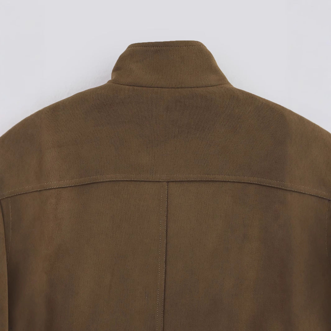 Damen kurzes Blouson mit Stehkragen, aufgesetzten Klappentaschen und elastischem Saum – Célinea