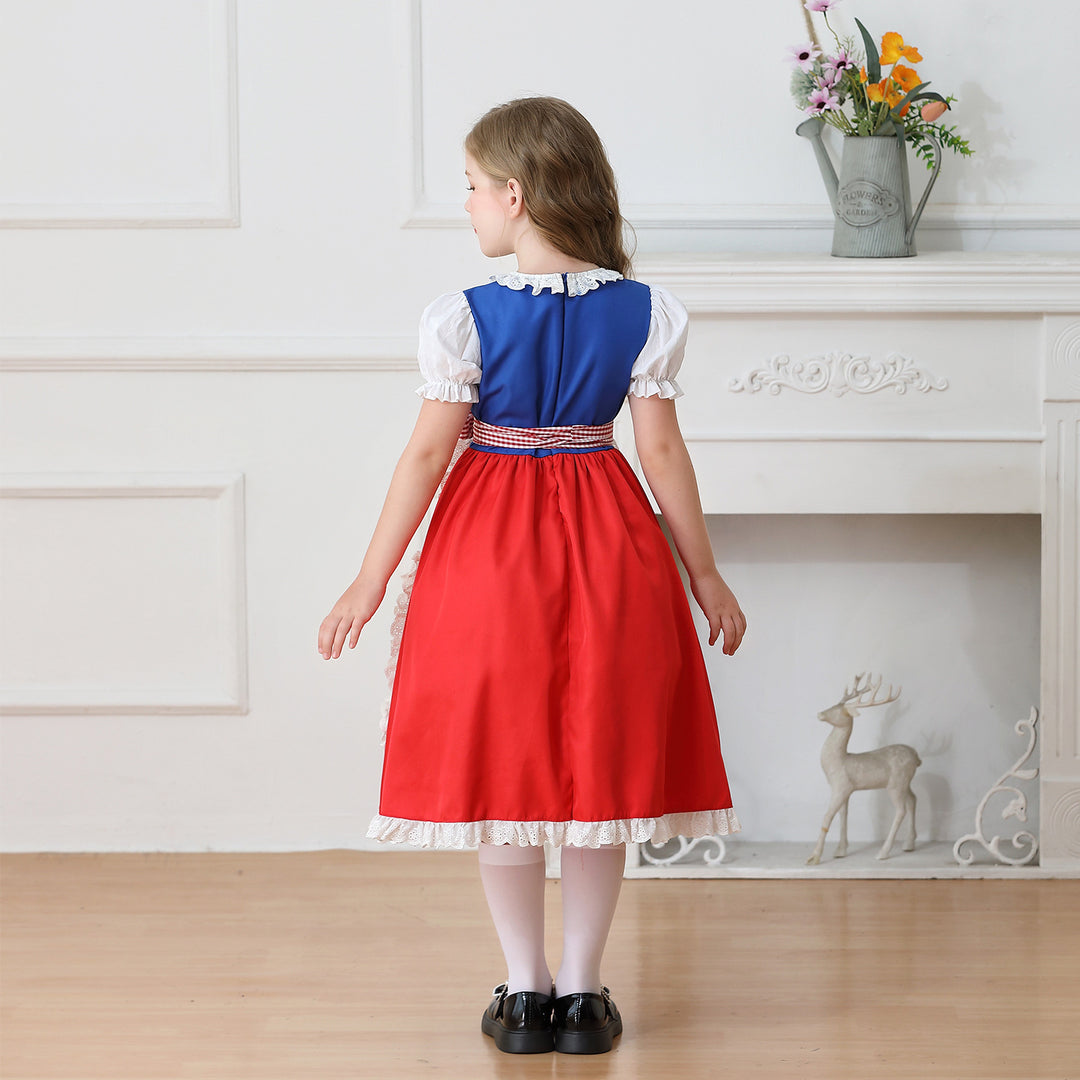 Damen nan traditionelles Kinder-Dirndl Kleid mit geraffter Schürze und Spitzenbesatz Echo Archiv