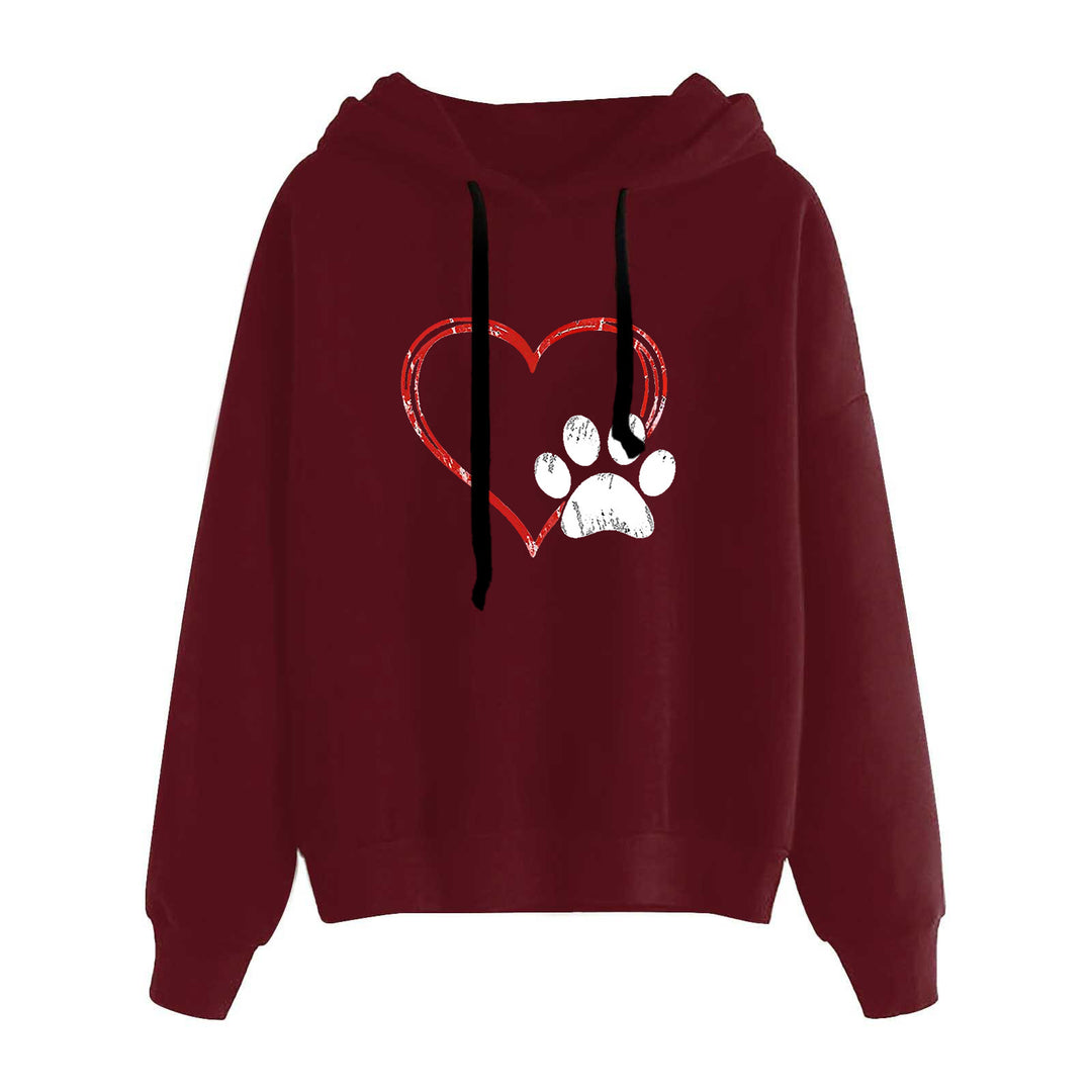 Damen lässiger Oversize Kapuzenpullover mit Herz‑und‑Pfotenprint, Kordelzug und gerippten Bündchen – Auréline