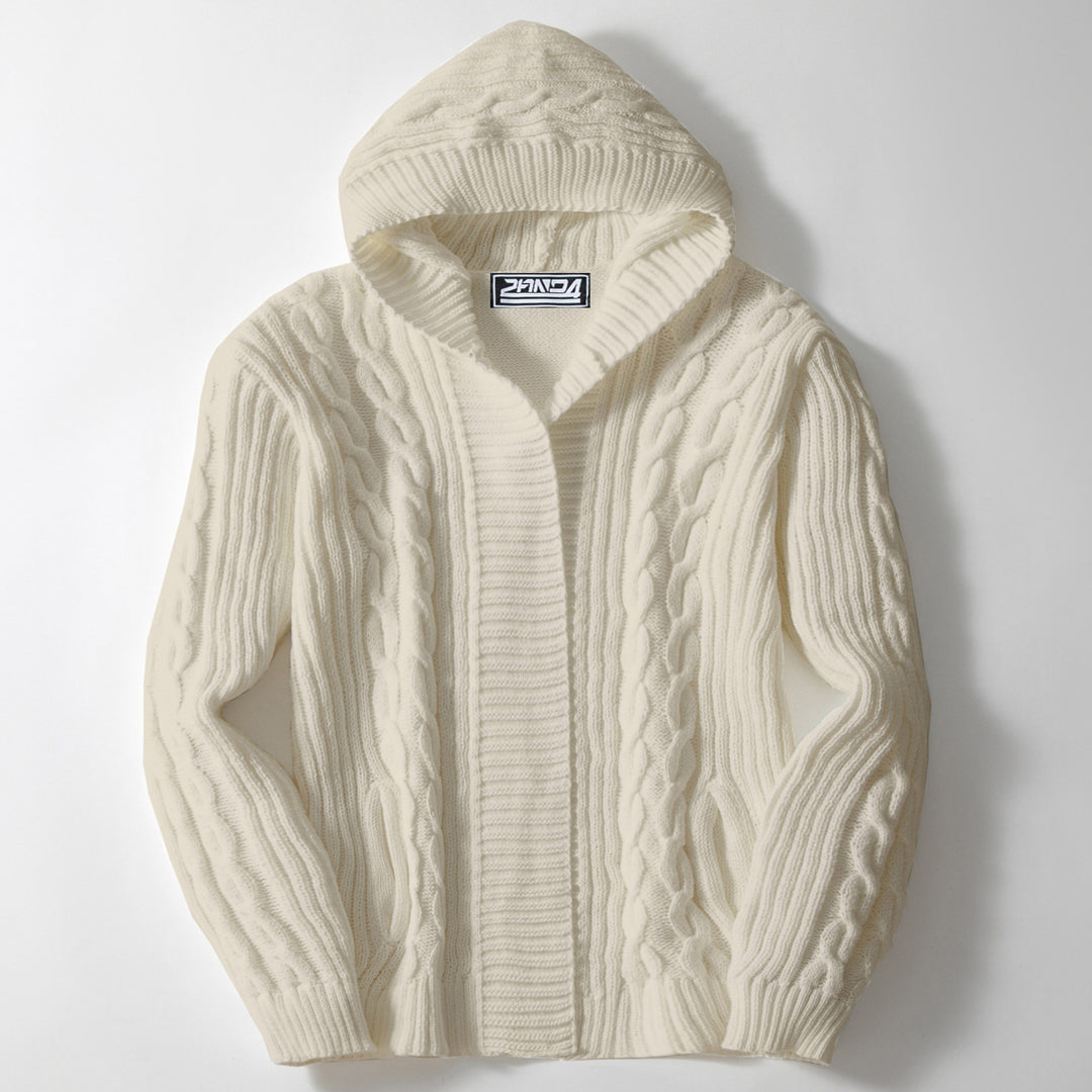 Herren Grobstrickjacke mit weitem Kragen und Kabelmuster Echoarchiv