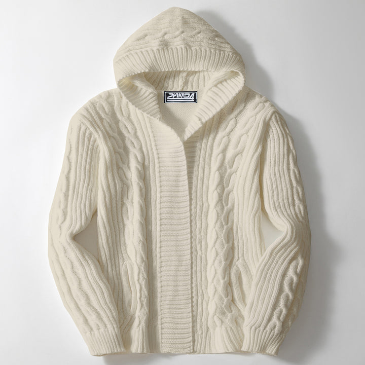 Herren Grobstrickjacke mit weitem Kragen und Kabelmuster Echoarchiv