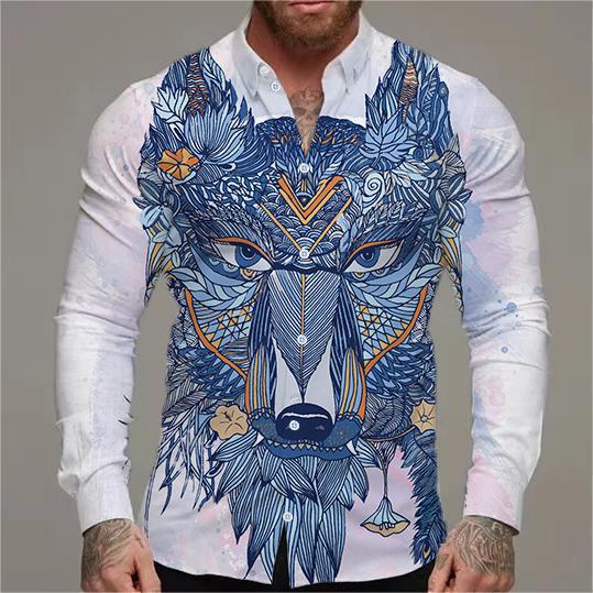 Herren Langarmhemd mit kreativem Tiermotiv und floralem Design Echoarchiv