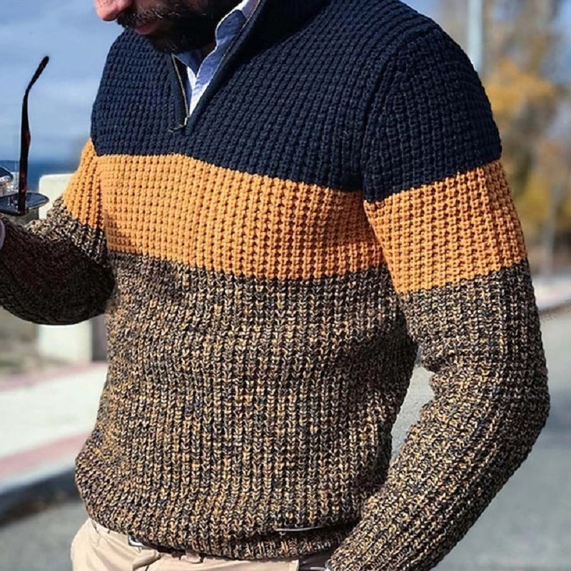 Herren Grobgestrickter Strukturstrick-Pullover mit halbem Reißverschluss und Raglanärmeln Echo Archiv