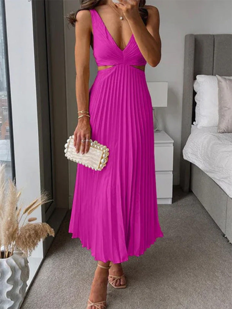 Damen Elegantes Maxikleid mit V-Ausschnitt und raffinierten Drapierungen Echoarchiv