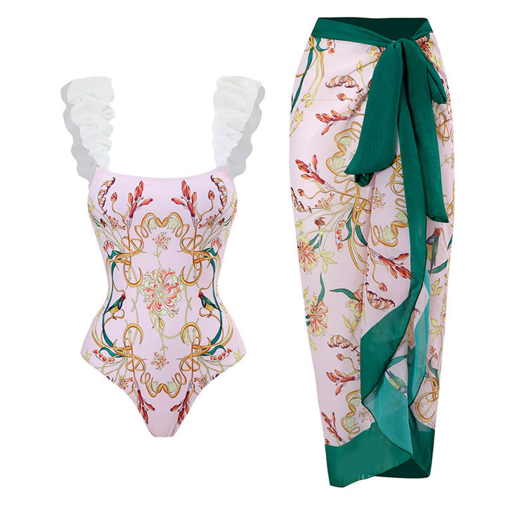 Damen Einteiler Badeanzug mit blumigen Rüschendetails Echo Archiv