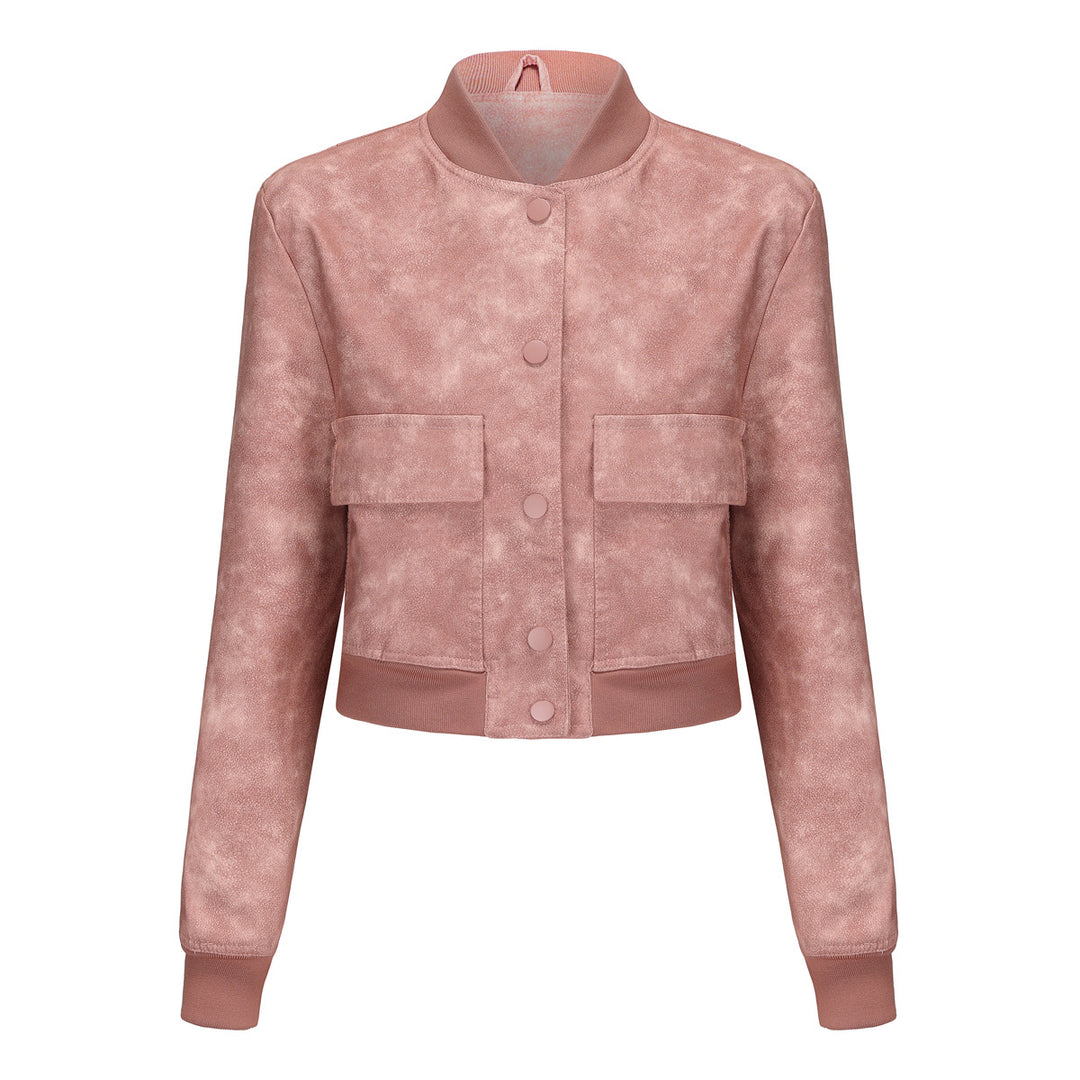 Damen nan kurze Crop-Kunstlederjacke im Blousonstil mit Druckknopffront und aufgesetzten Pattentaschen Echo Archiv