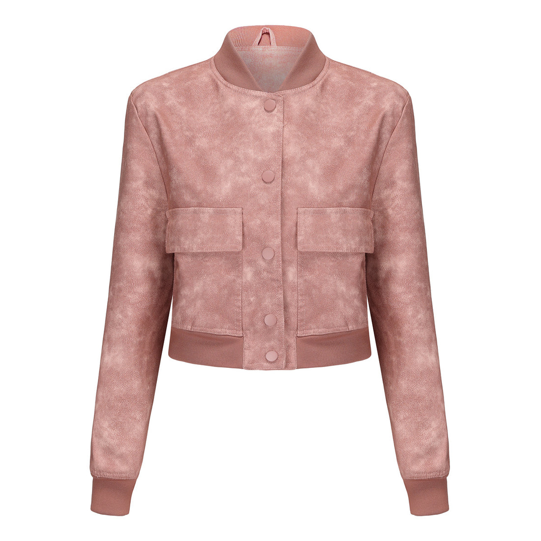 Damen kurze Crop-Kunstlederjacke im Blousonstil mit Druckknopffront und aufgesetzten Pattentaschen – Célinea