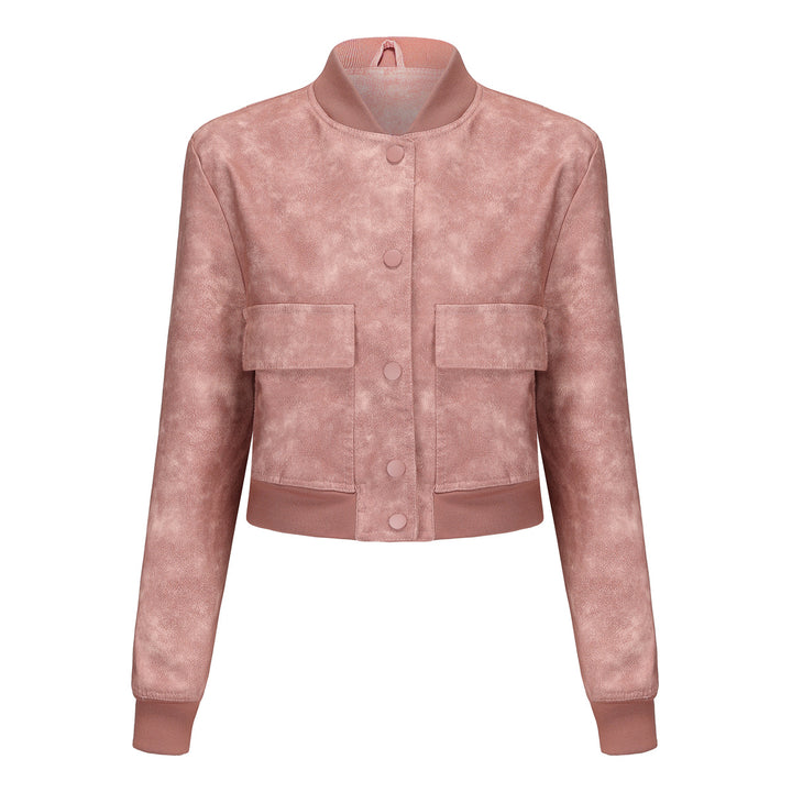 Damen nan kurze Crop-Kunstlederjacke im Blousonstil mit Druckknopffront und aufgesetzten Pattentaschen Echo Archiv