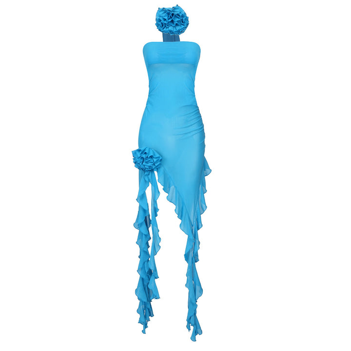Damen Raffiniertes Maxi-Kleid mit asymmetrischem Rock und floralen Applikationen Echo Archiv