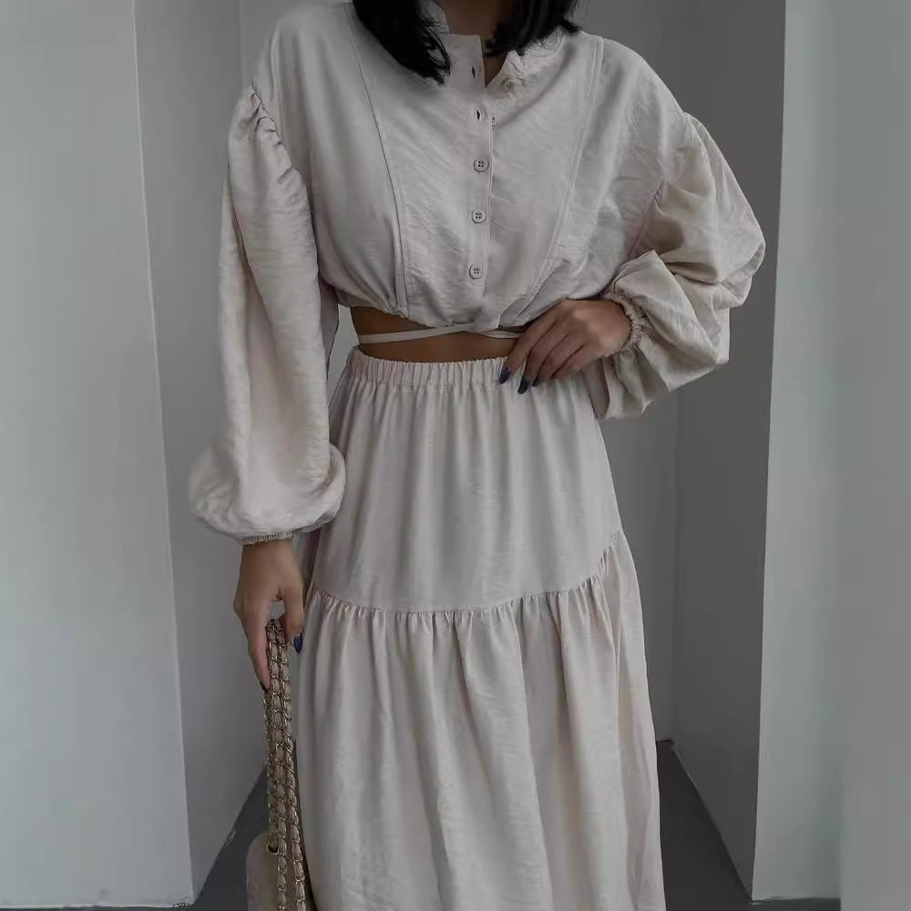 Damen Zweiteiliges Boho-Set mit Cropped-Bluse und Maxirock mit Schlitz Echoarchiv