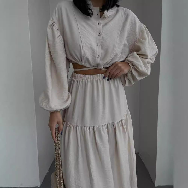 Damen Zweiteiliges Boho-Set mit Cropped-Bluse und Maxirock mit Schlitz Echoarchiv