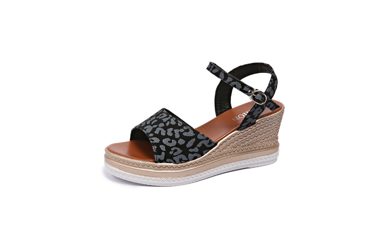 Damen  Espadrille-Keilpantoletten mit geflochtenem Bastplateau und verstellbarem Knöchelriemen Echo Archiv