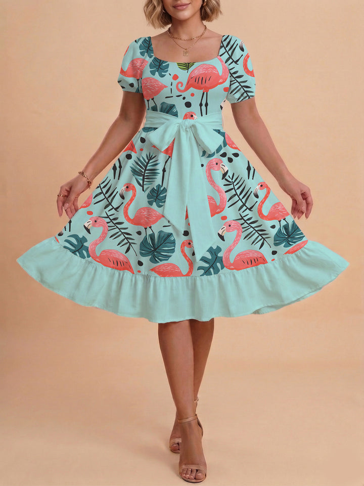 Damen Midi Kleid mit elegantem Blumendruck und tailliertem Gürtel Echo Archiv
