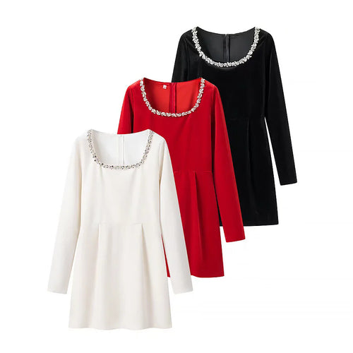 Damen nan elegantes Minikleid mit quadratischem Ausschnitt und Kristallbesatz Echo Archiv