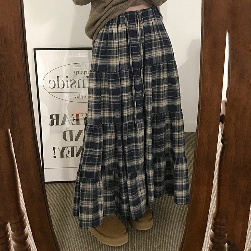 Damen Langer, karierter Maxi-Rock im Lagenlook Echo Archiv