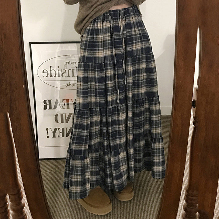 Damen Langer, karierter Maxi-Rock im Lagenlook Echo Archiv