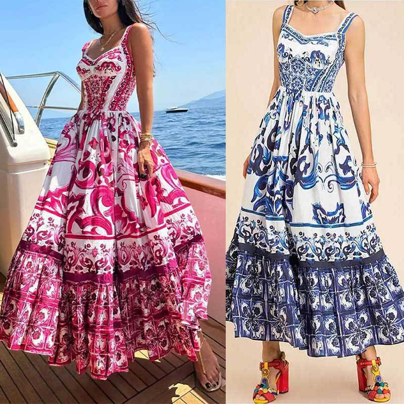 Damen Maxikleid mit elegantem A-Linien-Schnitt und floralen Musterdetails Echo Archiv