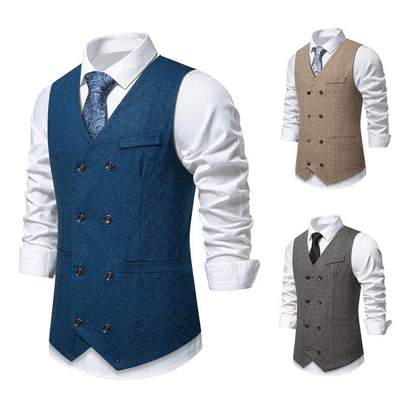 Herren Elegante Weste mit doppelter Knopfleiste und feinem geometrischen Muster Echoarchiv