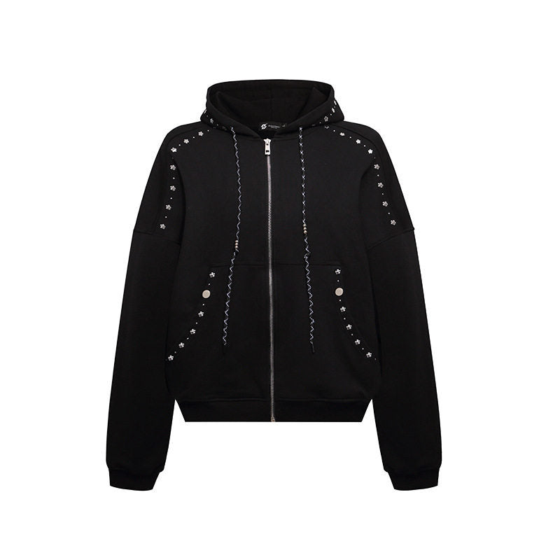 Damen Kapuzen-Zipjacke mit Nietenbesatz und Oversize-Schnitt Echoarchiv