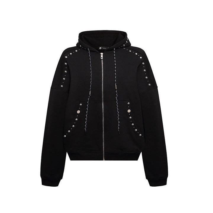Damen Kapuzen-Zipjacke mit Nietenbesatz und Oversize-Schnitt Echoarchiv