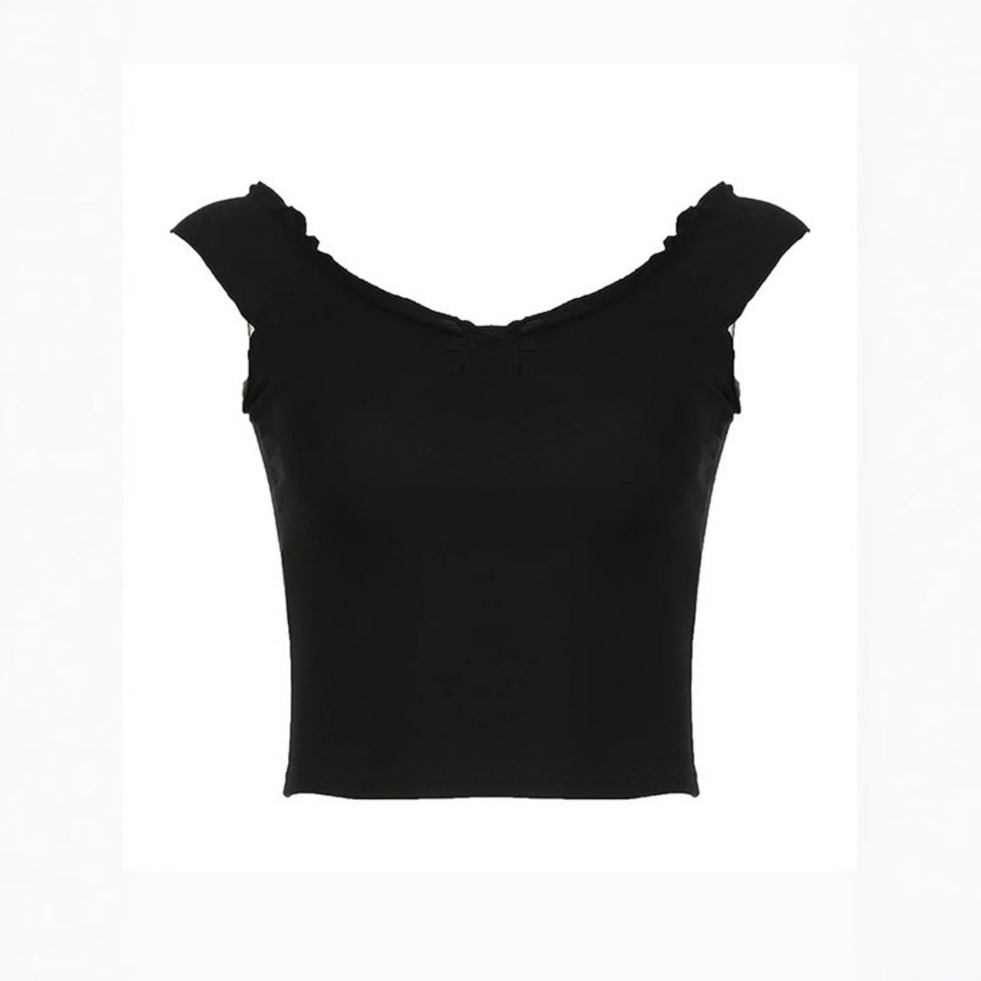 Damen elegantes Oberteil mit Rüschendetails und schulterfreiem Design Echo Archiv