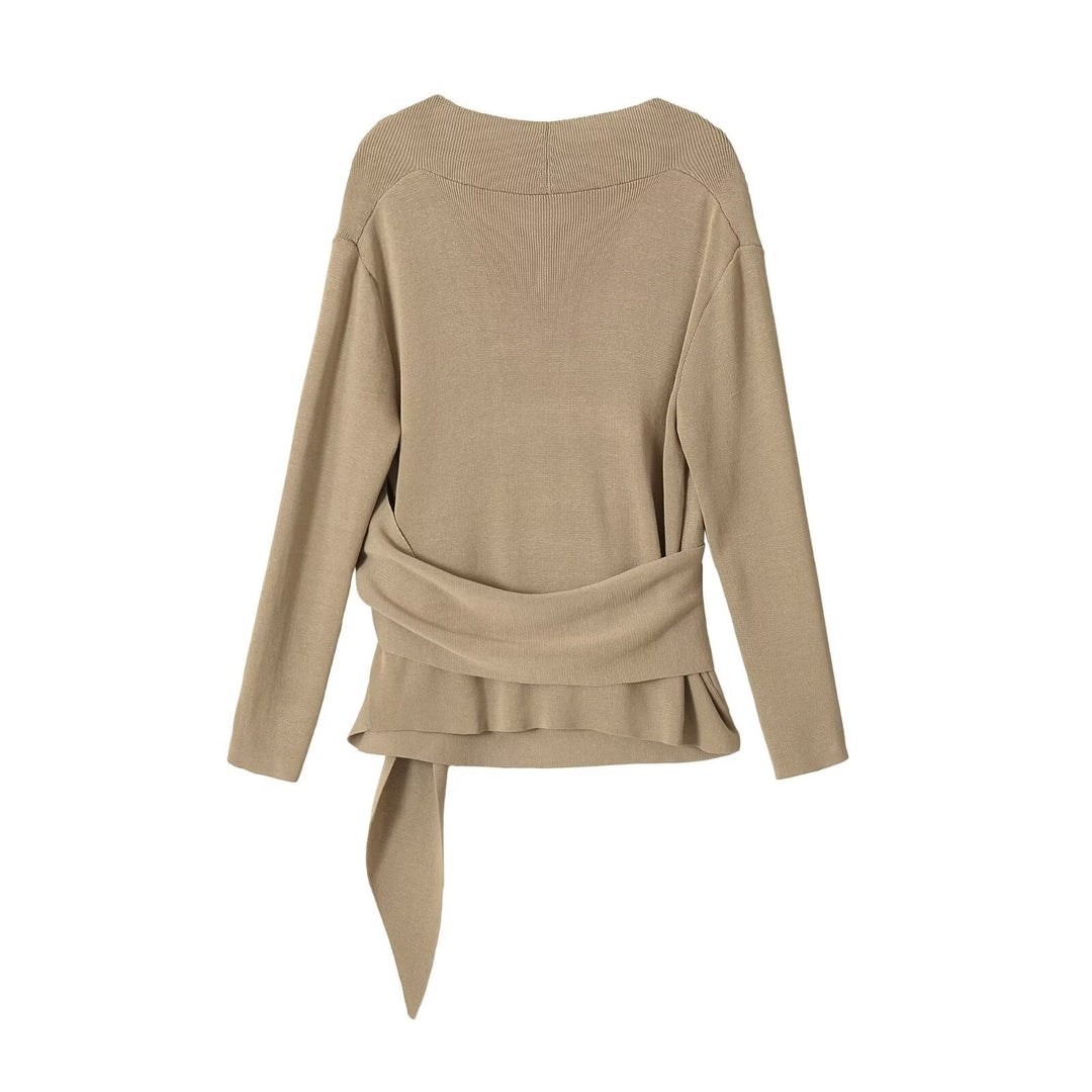 Damen Wickel-Strickpullover mit V‑Ausschnitt und Ziergürtel Echo Archiv
