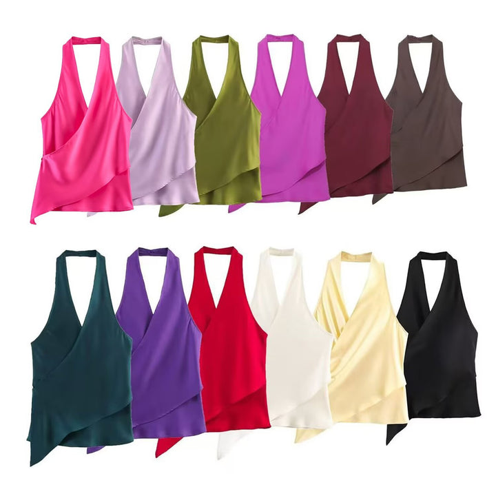 Damen elegantes Haltertop mit asymmetrischem Schnitt und schimmerndem Satinfinish Echo Archiv