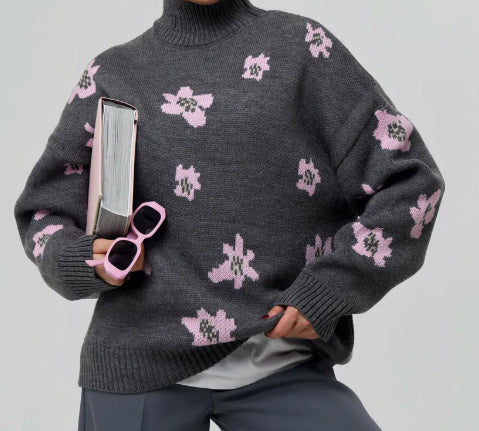 Damen Modischer Pullover mit floralen Mustern – Mavelle