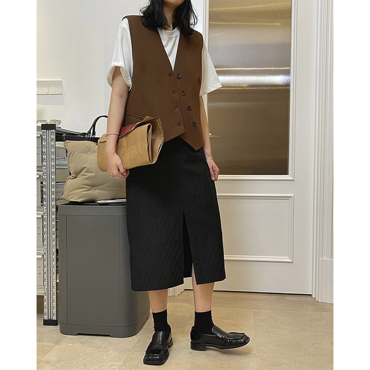 Damen Maßgeschneiderte Tailoring-Weste mit V‑Ausschnitt, vierknopfiger Front und paspelierten Eingrifftaschen Echoarchiv