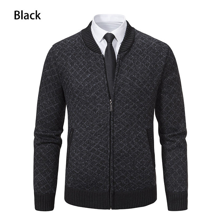 Herren modische Strickjacke mit modernem Zopfmuster und Reißverschluss Echoarchiv