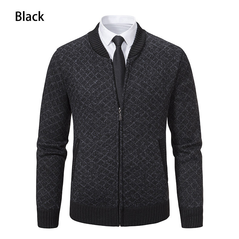 Herren Strick-Zipjacke mit feinem Jacquard‑Muster, durchgehendem Reißverschluss und geripptem Saum Echo Archiv