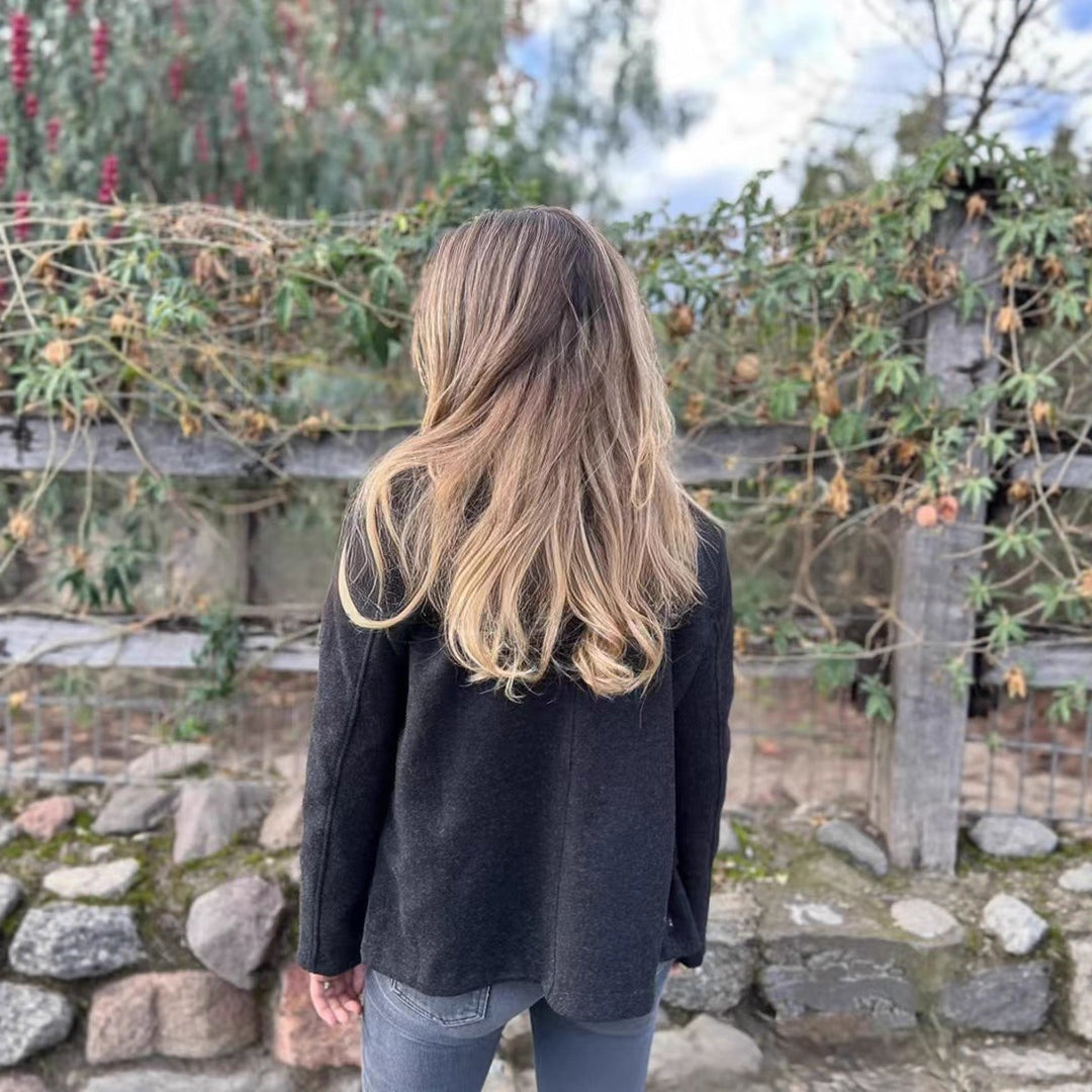 Damen Kurzer Wollmix-Mantel mit großem Schalkragen, doppelreihiger Knopfleiste und Eingrifftaschen – Montévia