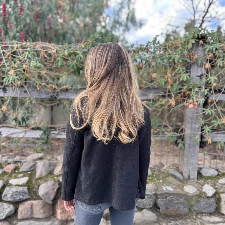 Damen Kurzer Wollmix-Mantel mit großem Schalkragen, doppelreihiger Knopfleiste und Eingrifftaschen – Montévia