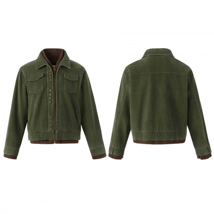 Herren Kastenförmige Cord-Blousonjacke mit doppelter Front, Pattentaschen und geripptem Saum Echo Archiv