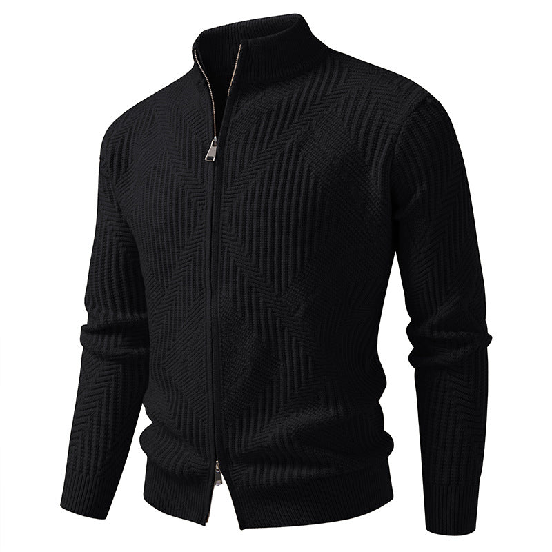Herren nan Reißverschluss-Cardigan mit geometrischem Fischgrätstrick und Stehkragen Echo Archiv