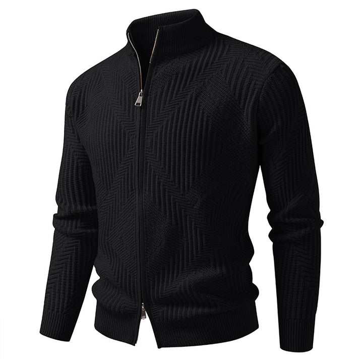 Herren nan Reißverschluss-Cardigan mit geometrischem Fischgrätstrick und Stehkragen Echo Archiv