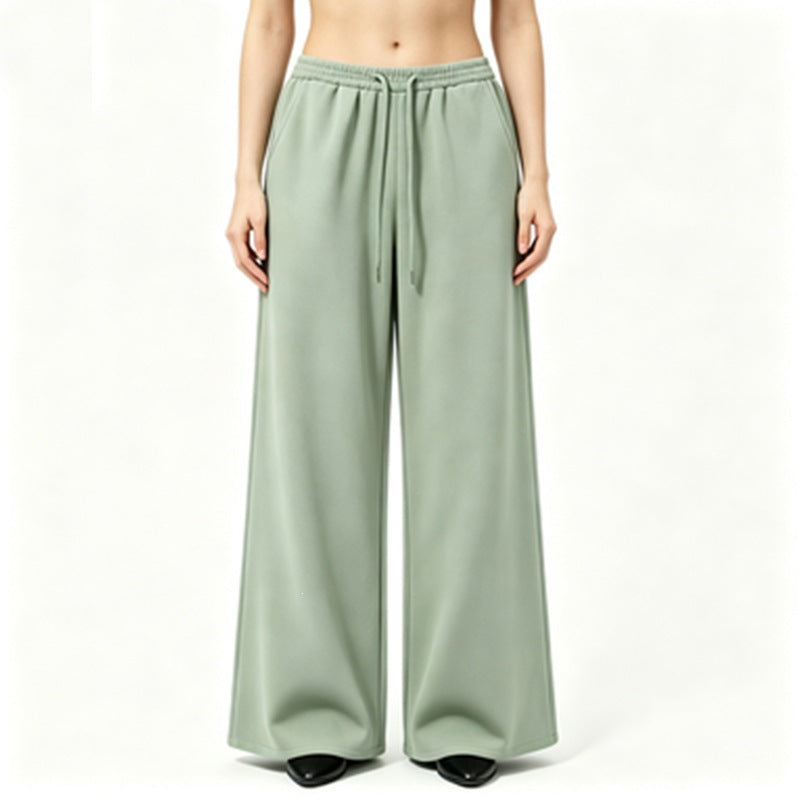 Damen weite High-Waist Loungehose mit elastischem Bund, Kordelzug und fließendem Jersey – Avélisse