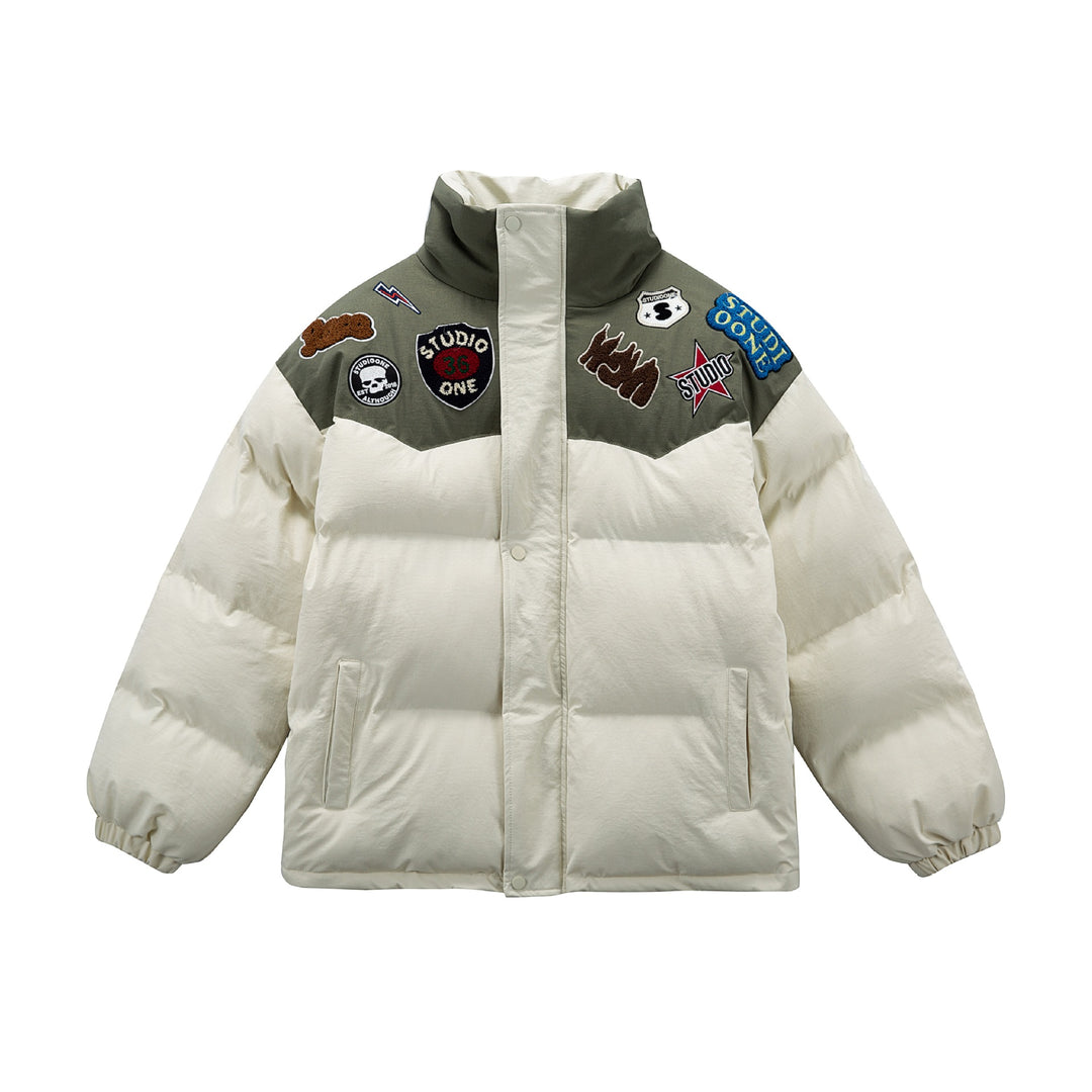 Unisex Wattierte Pufferjacke mit gestickten Patch‑Applikationen Echoarchiv