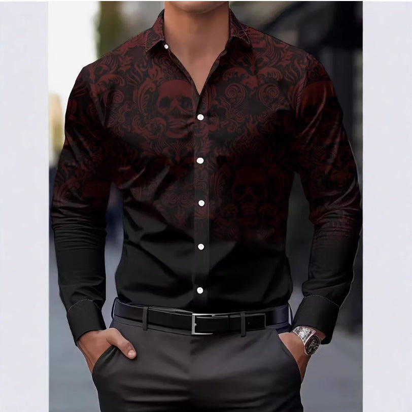 Herren Langarmhemd mit auffälligem Totenkopf-Design Echoarchiv