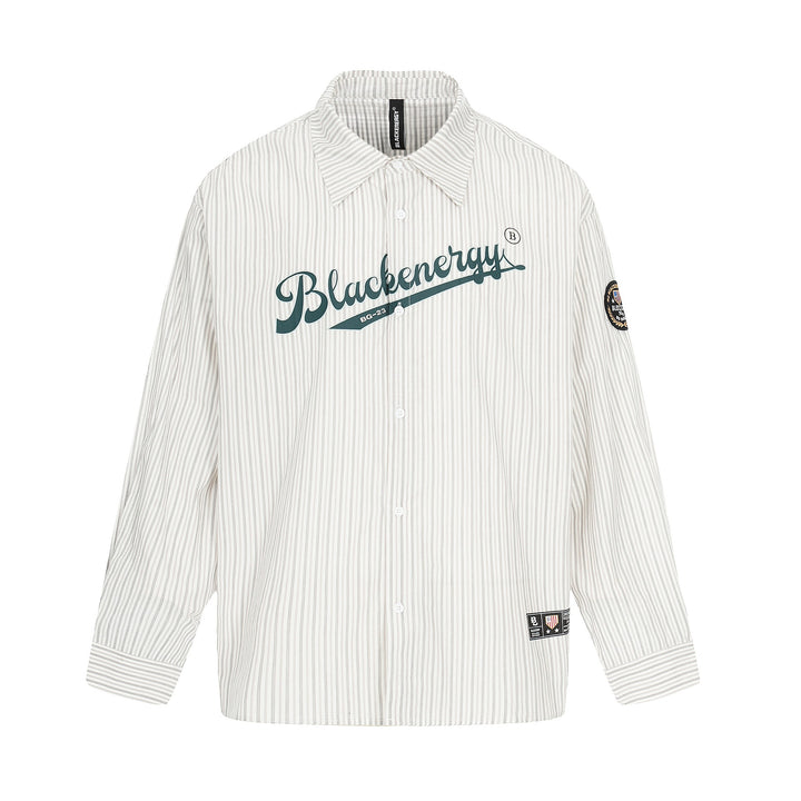 Herren Oversize-Hemdjacke im Baseball‑Inspired Stil mit Streifen, Logoprint und Abzeichenapplikationen Echoarchiv
