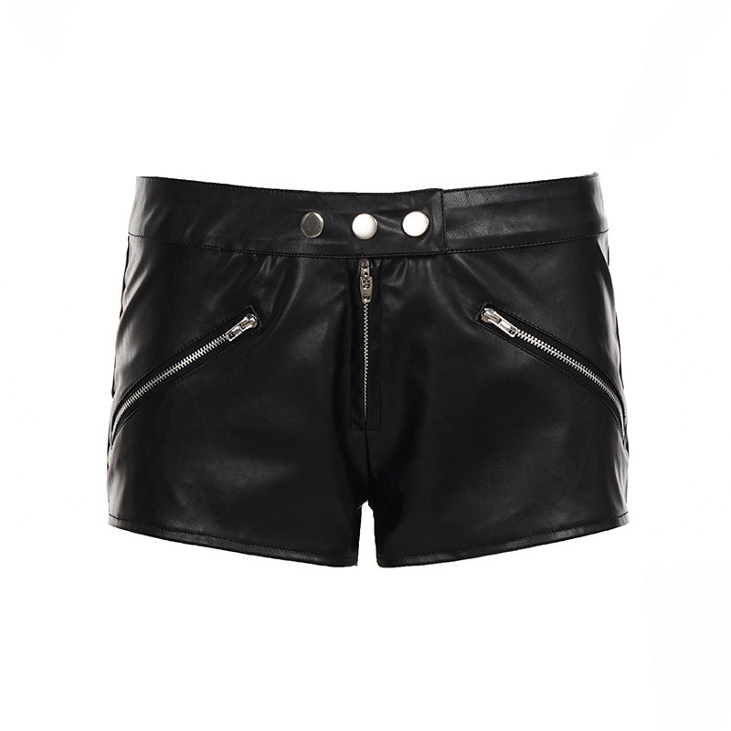 Damen Kunstleder Shorts mit angeschnittenem Schnitt und praktischen Reißverschlusstaschen Echo Archiv