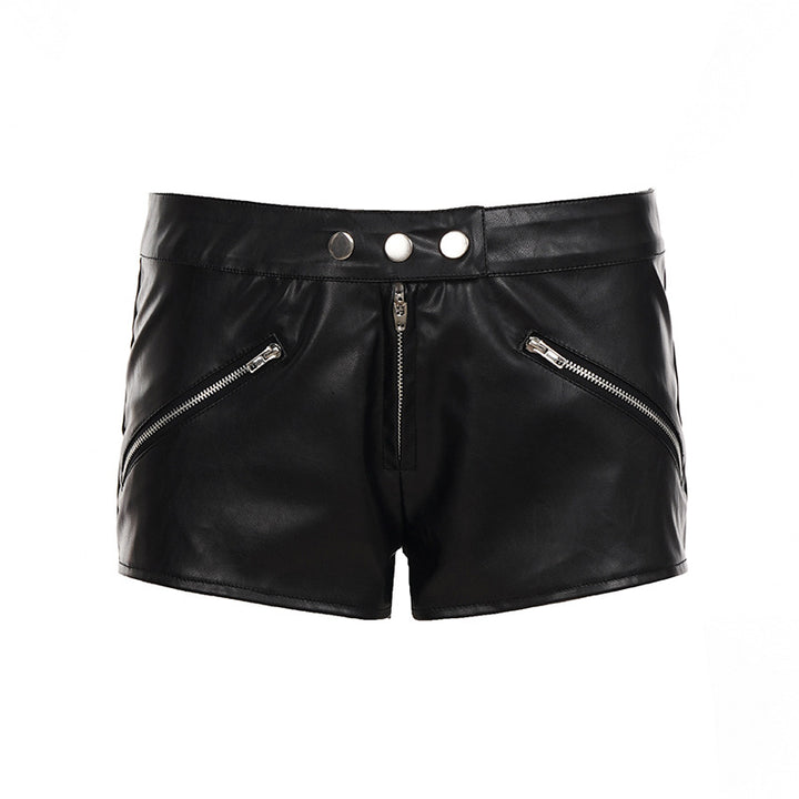 Damen Kunstleder Shorts mit angeschnittenem Schnitt und praktischen Reißverschlusstaschen Echo Archiv
