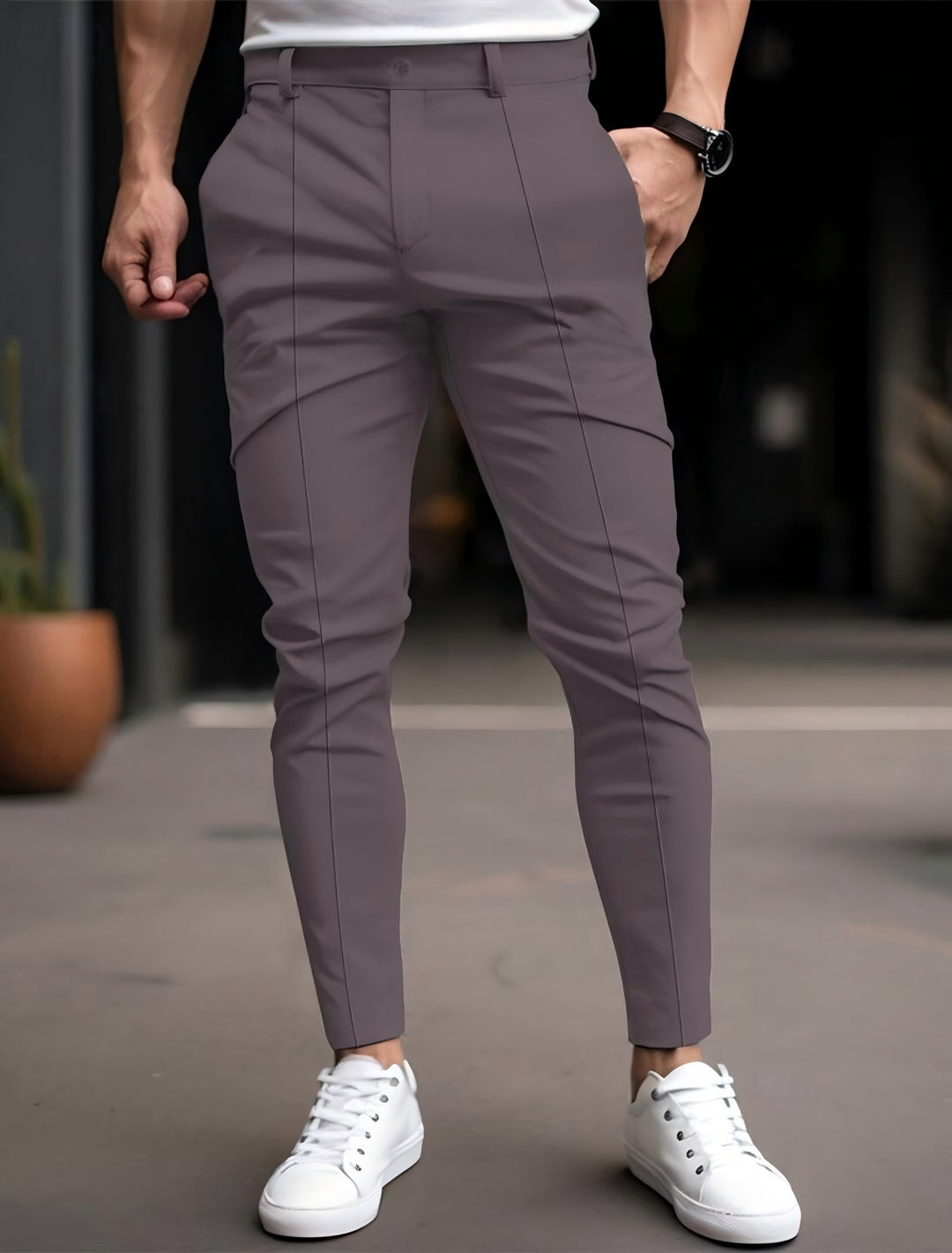 Herren Modische slim-fit Chinohose mit elastischem Bund und vielseitigen Taschen Echoarchiv