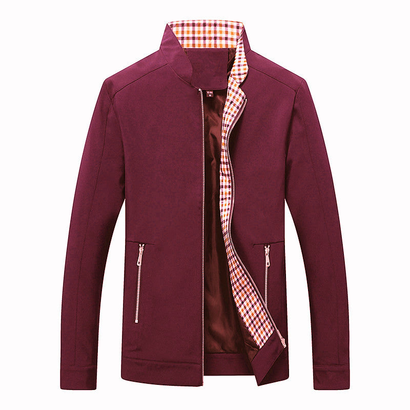 Herren Leichte Freizeitjacke mit Stehkragen, Reißverschlusstaschen und kariertem Innenfutter Echoarchiv